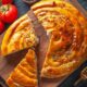 top view delicious meat pie with ingredients dark surface 80x80